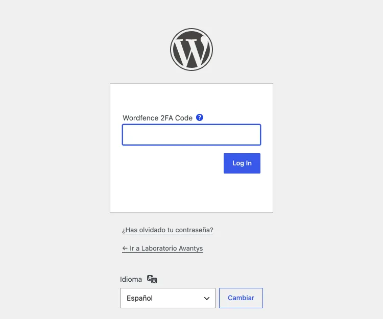 Pantalla de acceso a WordPress pidiendo el código de doble factor de Wordfence