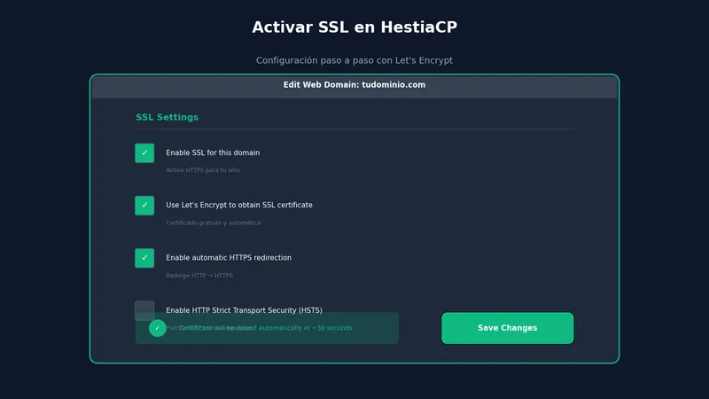 Activar SSL Let's Encrypt para dominio web en HestiaCP