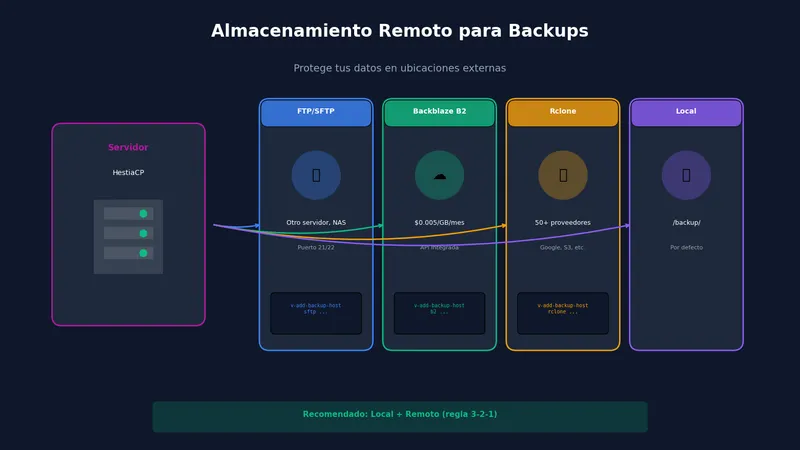 Opciones de almacenamiento remoto para backups en HestiaCP