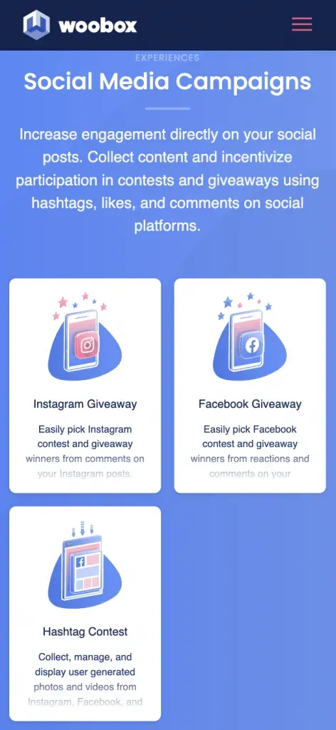 Panel de la app de sorteos para Instagram