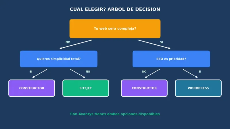 Árbol de decisión para elegir entre WordPress y constructor web