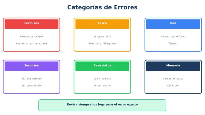 Categorías de errores en VPS