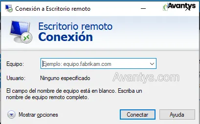 Ventana de Conexion a Escritorio remoto