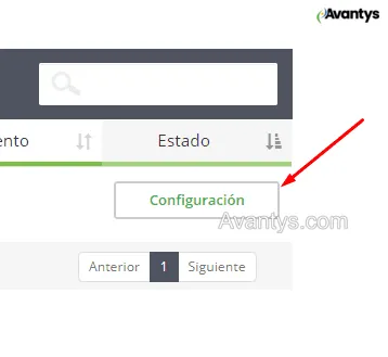 Pestana de configuracion del servicio