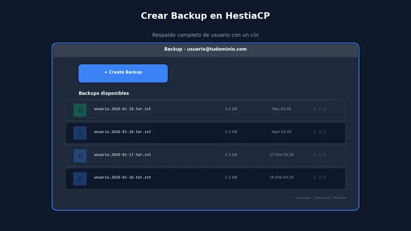 Crear backup manual en HestiaCP desde el panel
