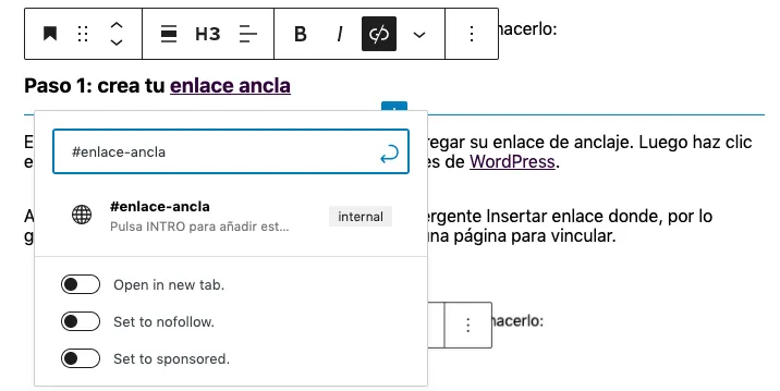 Crear un enlace ancla en WordPress (paso 1)