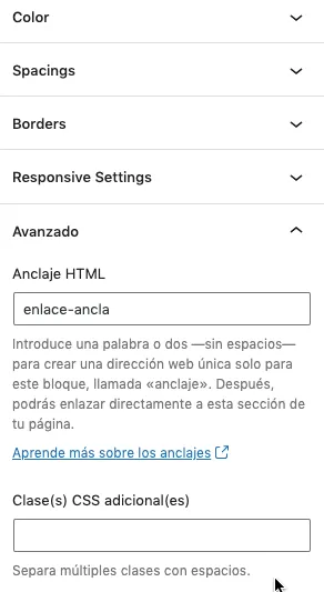 Crear un enlace ancla en WordPress (paso 2)