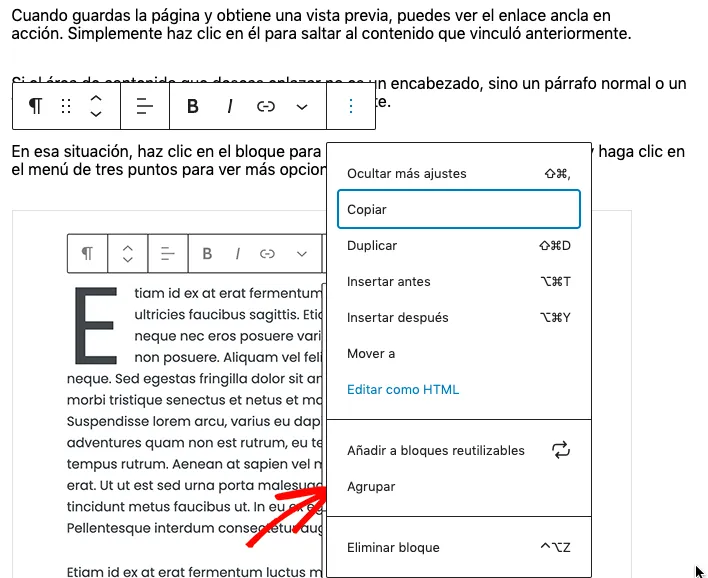 Crear un enlace ancla en WordPress (paso 3)