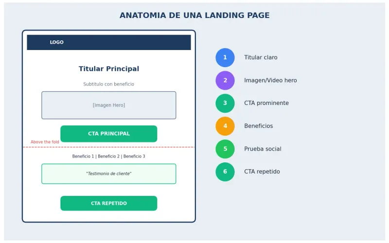 Anatomía de una landing page efectiva con sus elementos clave