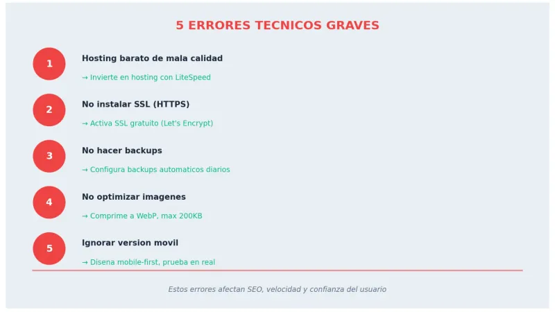 5 errores técnicos más comunes al crear una página web