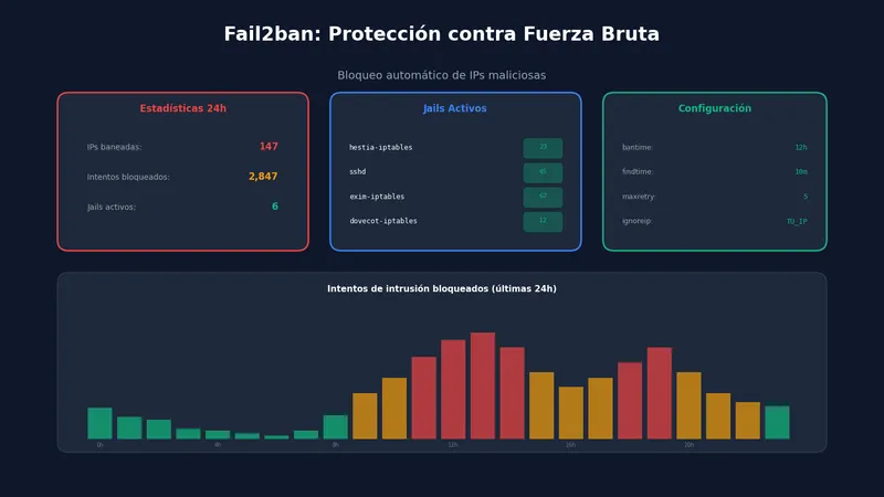 Fail2ban en HestiaCP bloqueando ataques de fuerza bruta