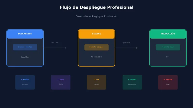 Flujo de desarrollo a staging a producción