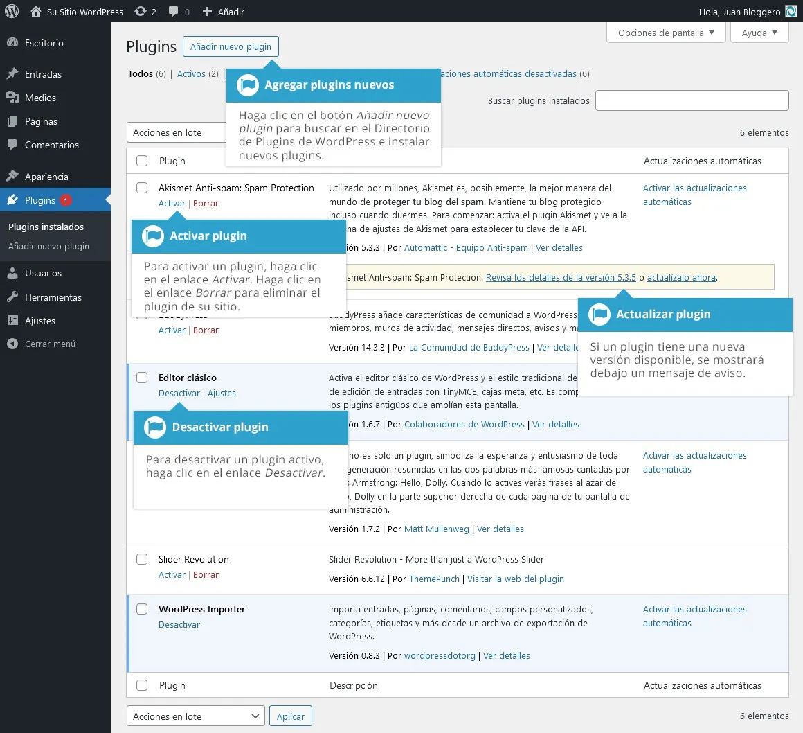 Lista de plugins instalados