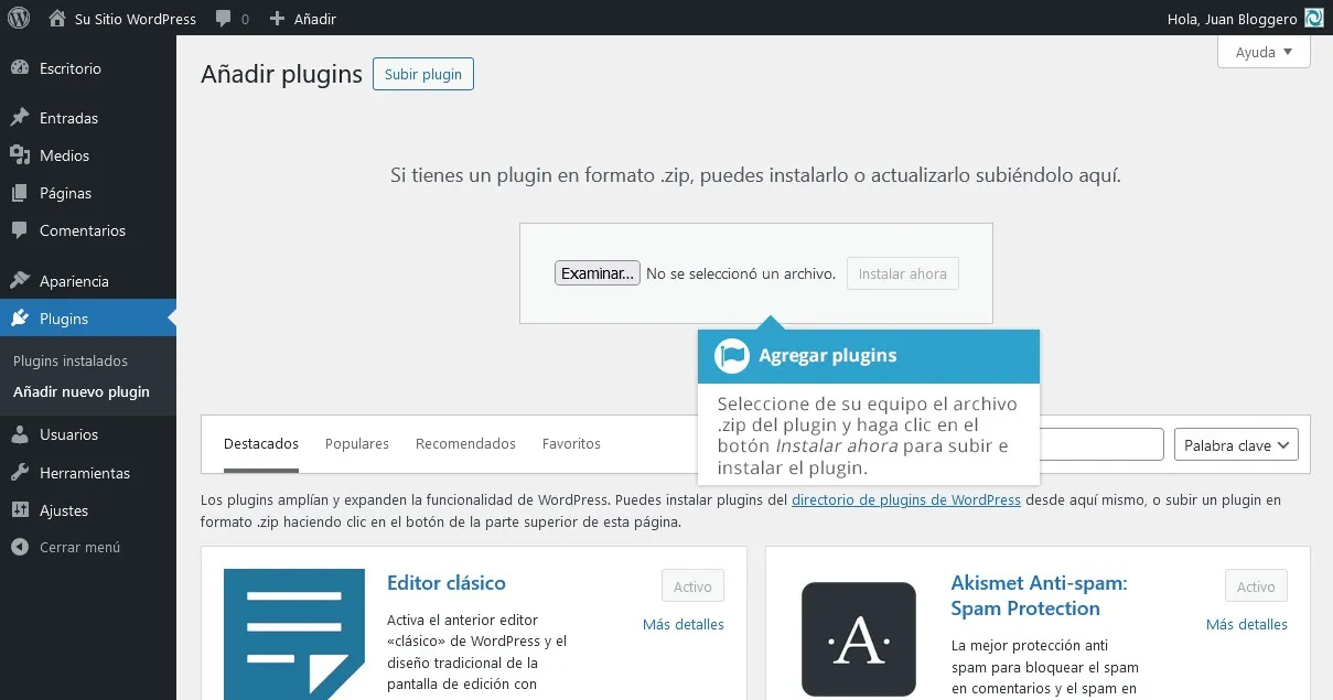 Botón subir plugin