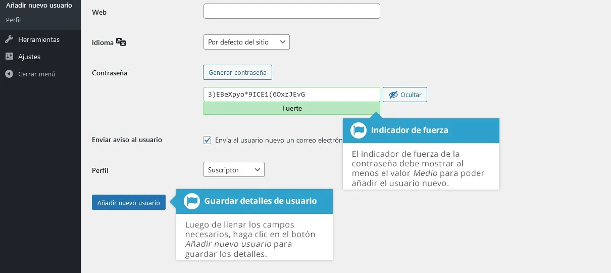 Indicador de fortaleza de contraseña