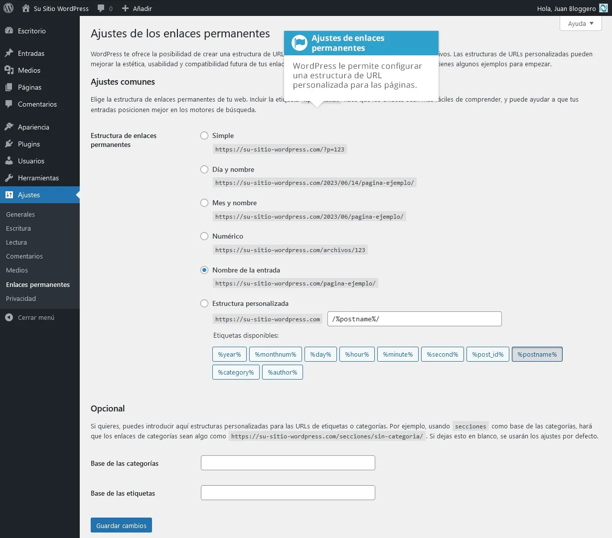 Configurando enlaces permanentes