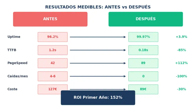 Métricas antes y después de migrar a VPS cPanel - Comparativa