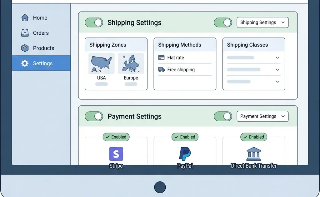 Configurar pagos y envíos WooCommerce