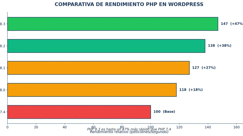 Comparativa de rendimiento entre versiones de PHP 7.4, 8.0, 8.1, 8.2 y 8.3