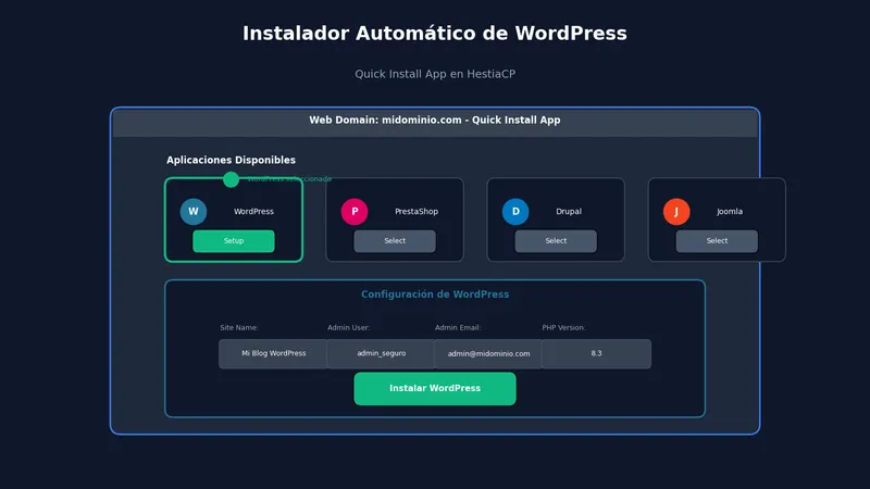 Instalador automático de WordPress en HestiaCP Quick Install App