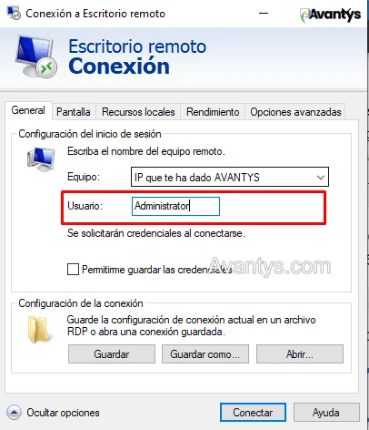 Introducir el usuario para la conexion remota