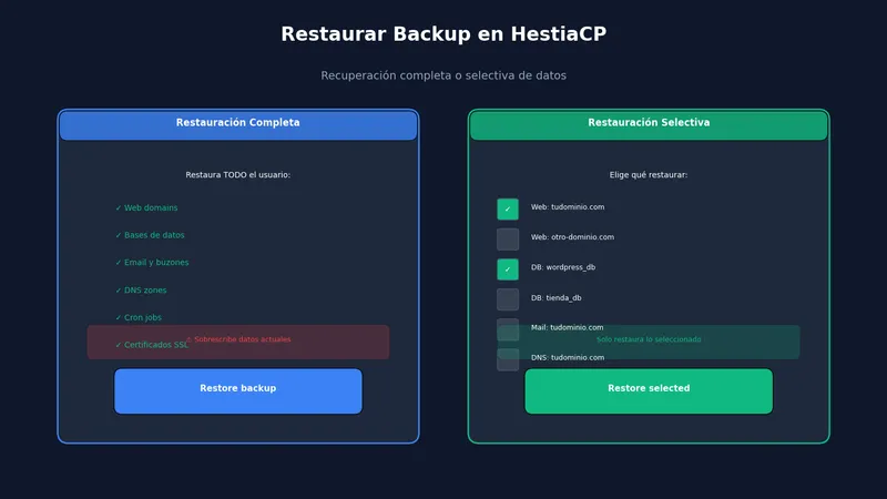 Restaurar backup completo o selectivo en HestiaCP