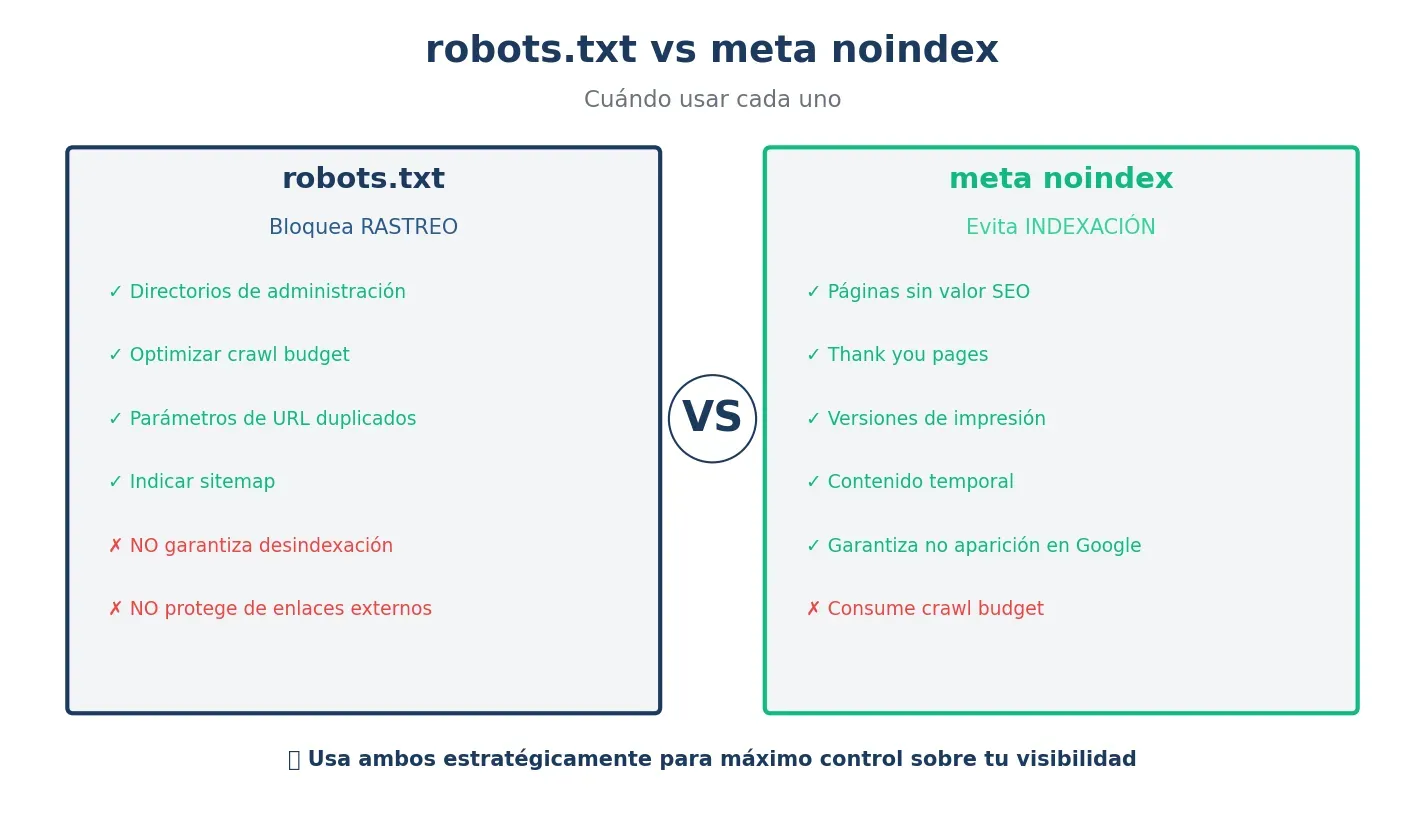 Comparativa robots.txt vs meta noindex