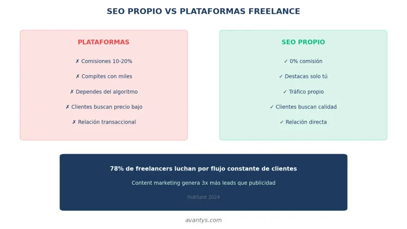 Comparativa SEO propio vs plataformas freelance: comisiones, competencia, control
