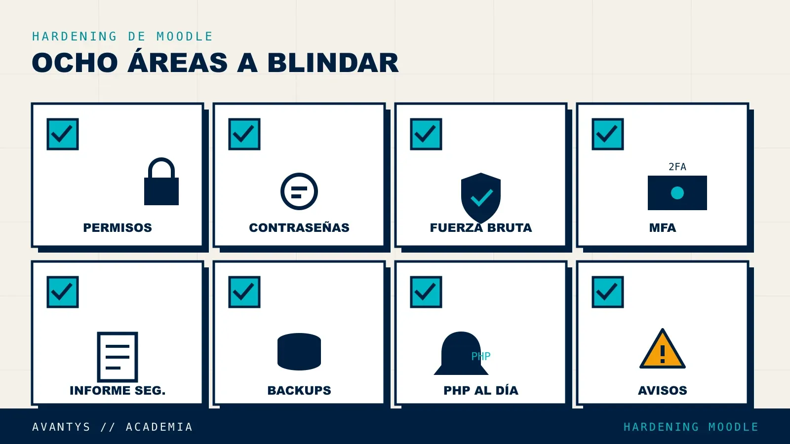 Checklist resumen de hardening de seguridad para Moodle