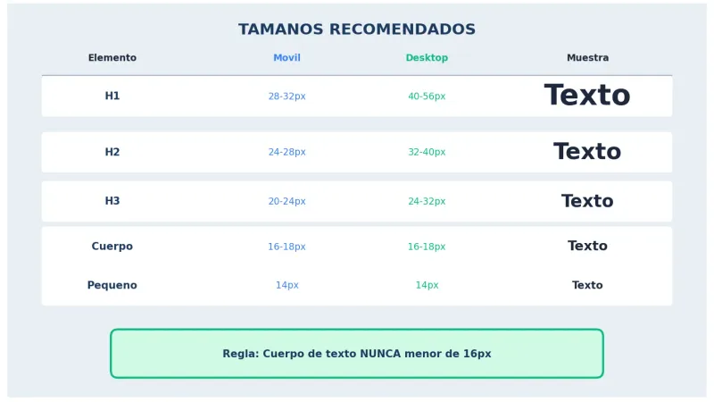 Guía de tamaños de tipografía para web responsive