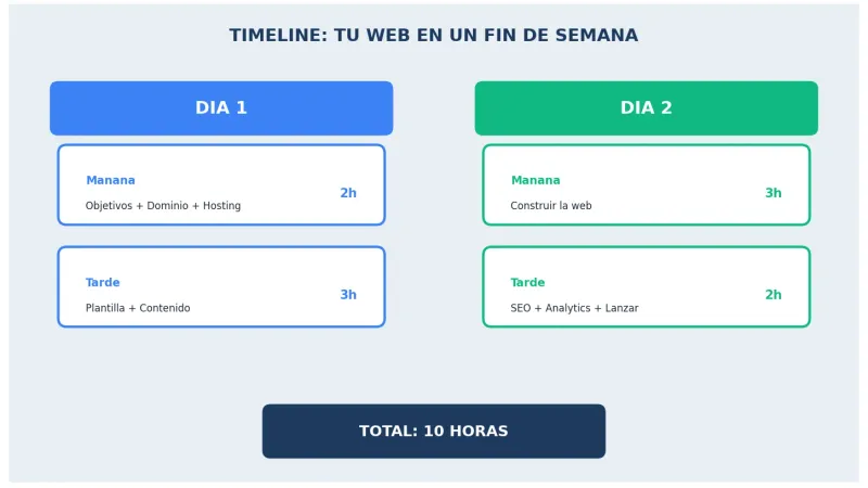 Timeline de los 10 pasos para crear una página web desde cero